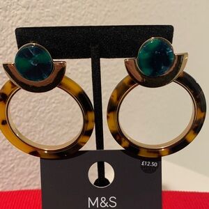 Chic Gold and Brown Earrings with Blue Accents